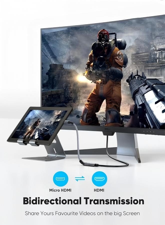 Grey Micro HDMI to HDMI Adapter, Micro HDMI Male to HDMI Female Adapter Cable, 4K@60Hz HDR 3D Dolby 18Gbps, Compatible for Nikon Zfc/GoPro Hero/Raspberry Pi 4/Sony A6000 and Other Action Camera - Image 3